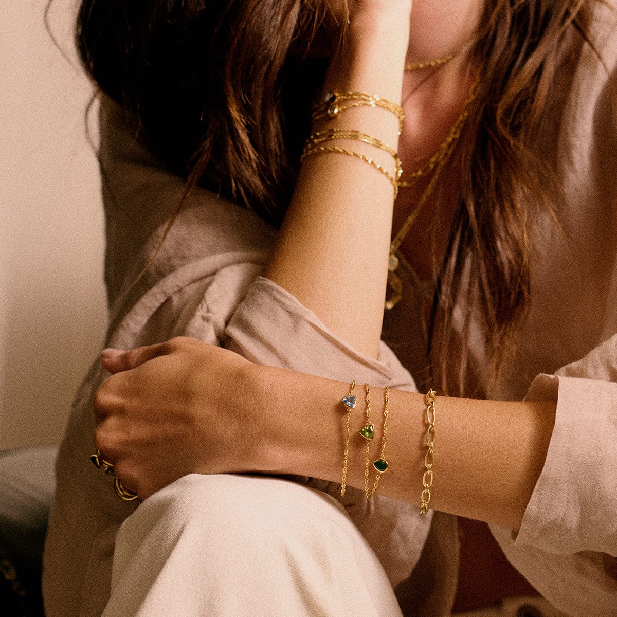 Peridot August Birthstone Charm Bracelet 18ct Gold Plate