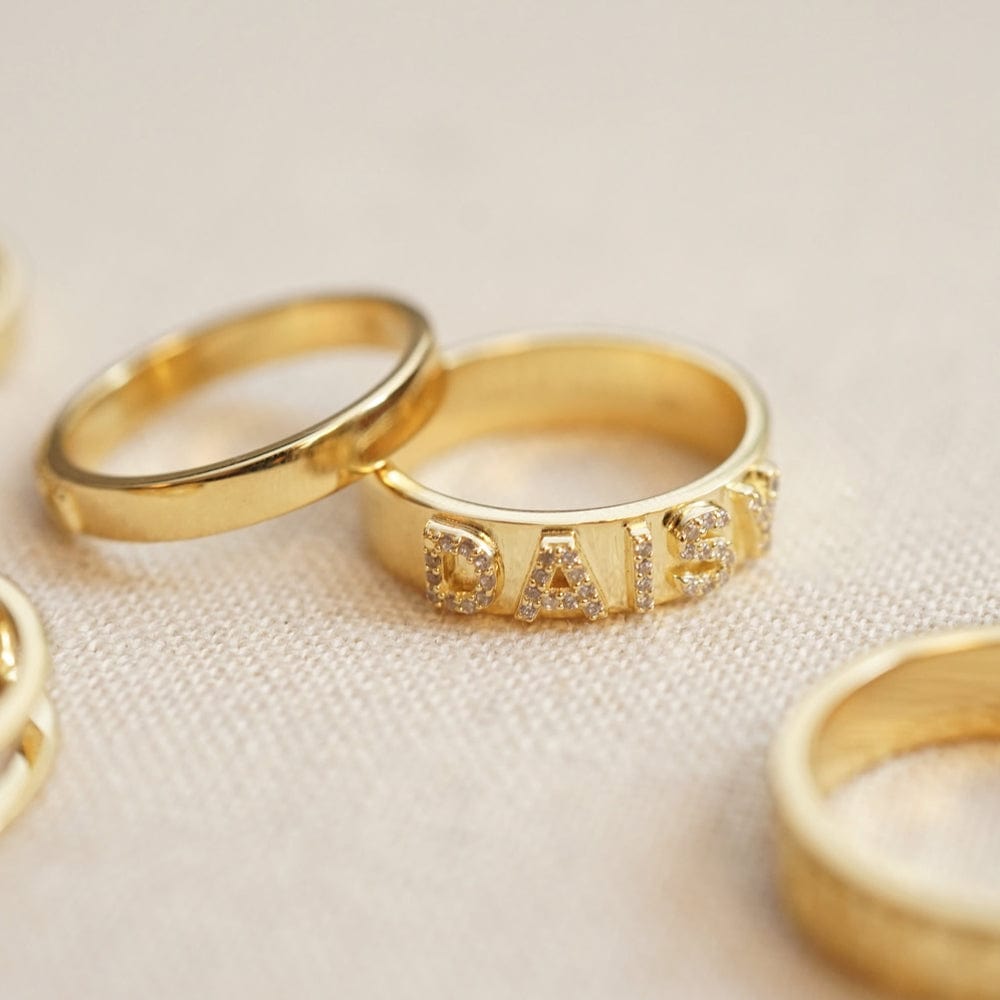 Personalised Crystal Ring 18ct Gold Plate – Daisy London