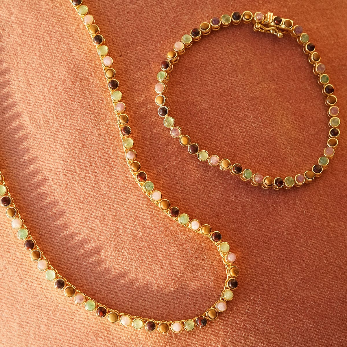 Plum Gemstone Tennis Necklace 18ct Gold Plate