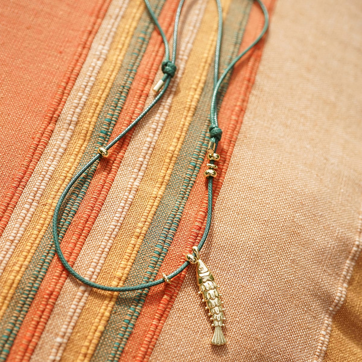 Polly Beach Pearl and Fish Cord Necklace Layering Set 18ct Gold Plate