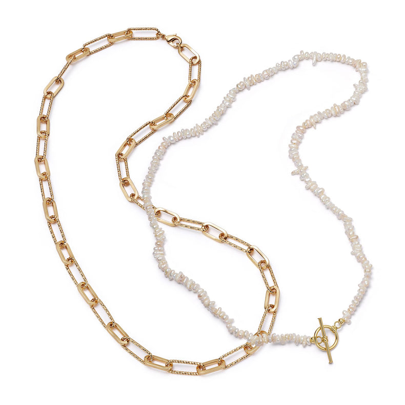 Polly Beach Pearl and Paperclip Necklace Layering Set 18ct Gold Plate recommended