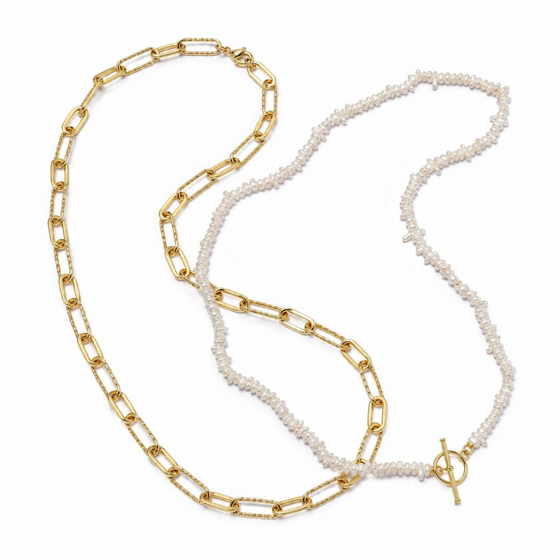 Polly Beach Pearl and Paperclip Necklace Layering Set 18ct Gold Plate recommended