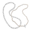 Polly Beach Pearl and Paperclip Necklace Layering Set Silver Plate