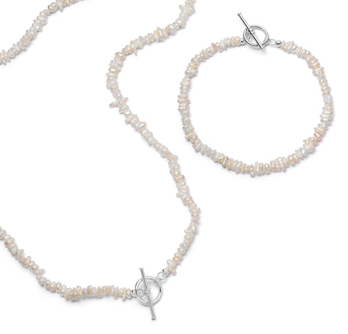 Polly Beach Pearl Necklace and Bracelet Set Sterling Silver