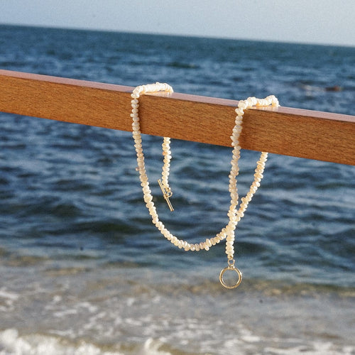 Polly Beach Pearl T Bar Necklace 18ct Gold Plate