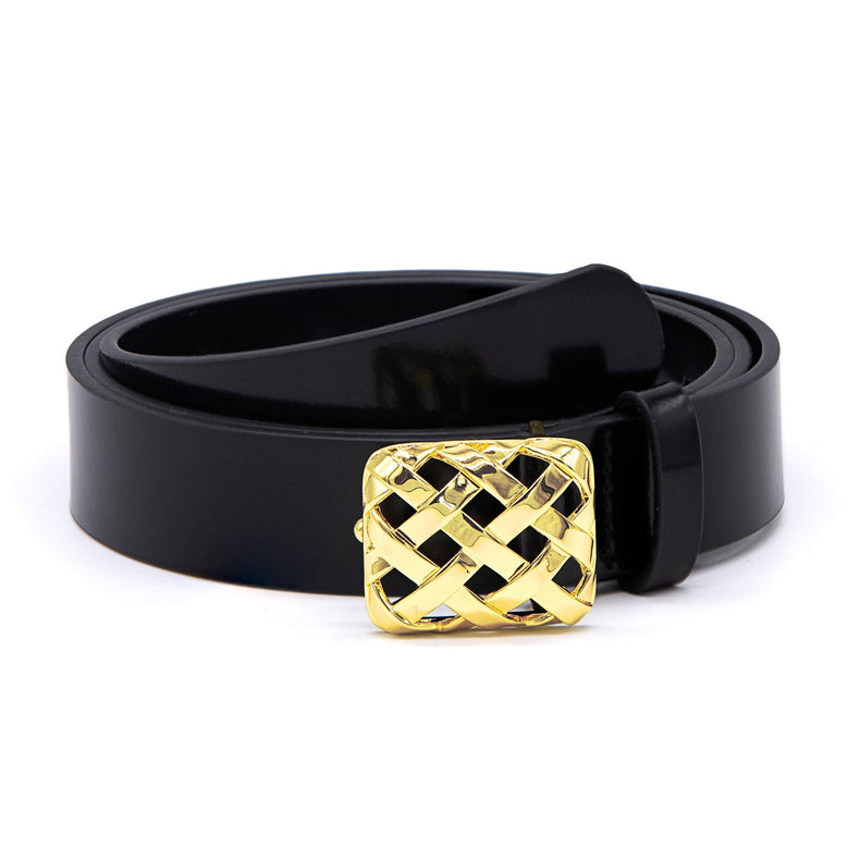 Polly Black Leather Belt 18ct Gold Plate recommended