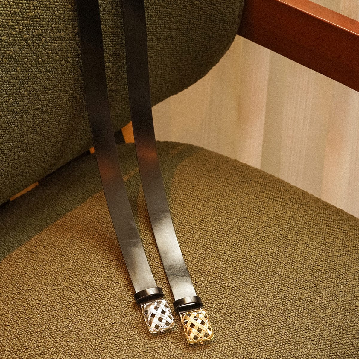 Polly Black Leather Belt Silver Plate