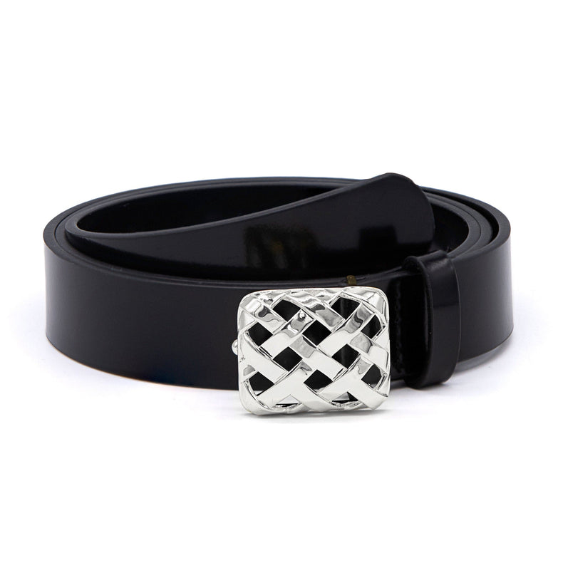 Polly Black Leather Belt Silver Plate recommended