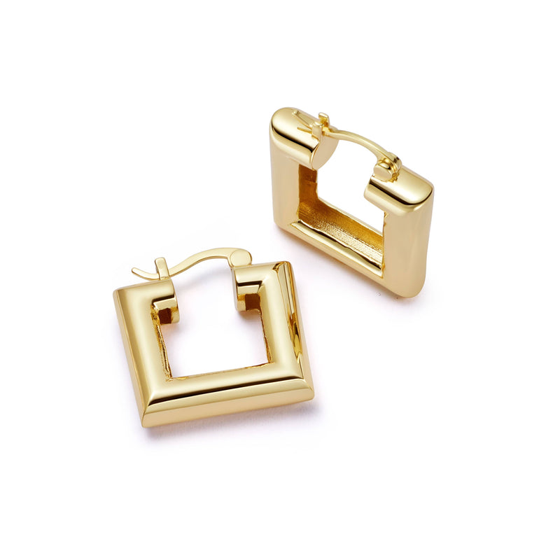 Polly Chubby Square Hoop Earrings 18ct Gold Plate recommended