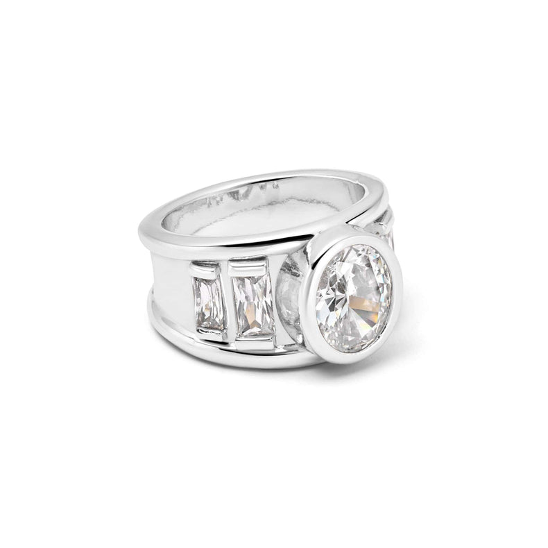 Polly Crystal Chunky Ring Silver Plate