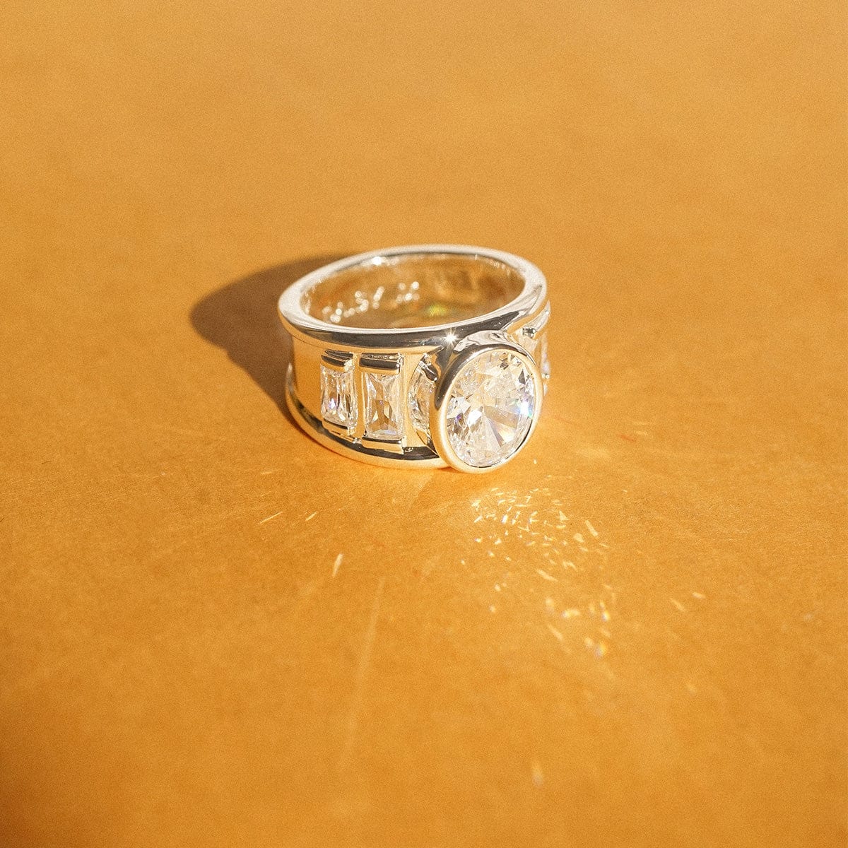 Polly Crystal Chunky Ring Silver Plate