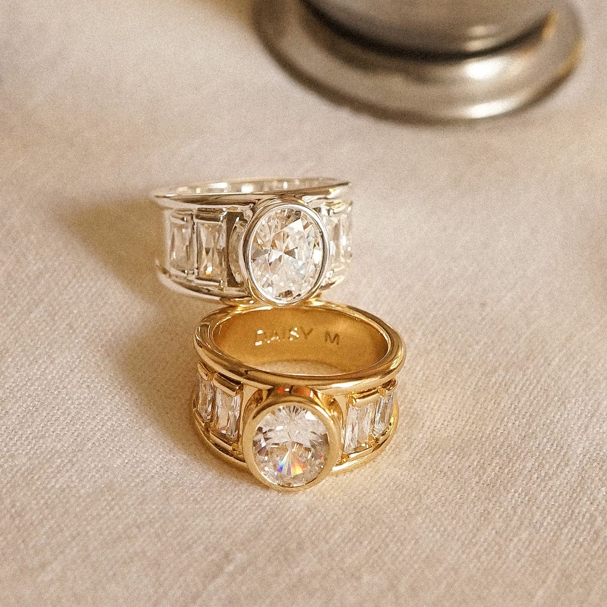 Polly Crystal Chunky Ring Silver Plate