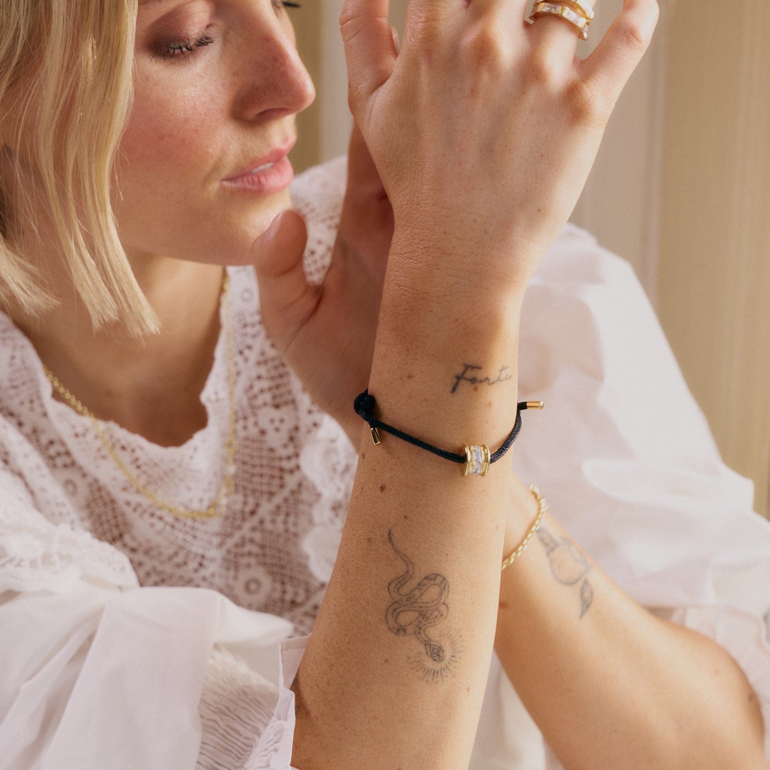 Polly Crystal Bead Cord Bracelet 18ct Gold Plate