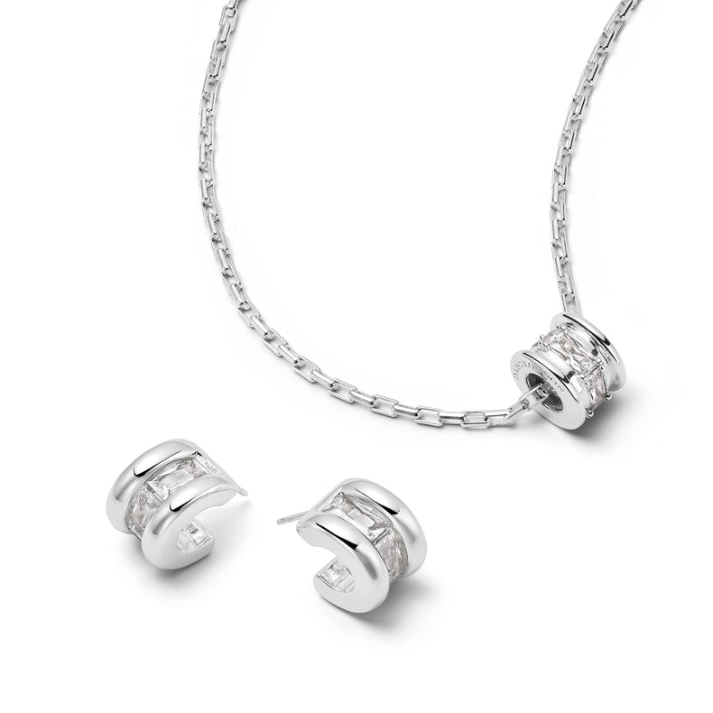 Polly Crystal Mini Hoop & Bead Necklace Set Sterling Silver recommended
