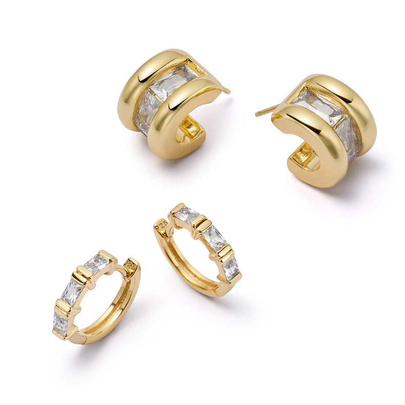 Polly Crystal Mini Hoop & Huggie Earring Stack 18ct Gold Plate recommended