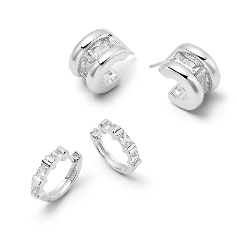 Polly Crystal Mini Hoop & Huggie Earring Stack Sterling Silver recommended