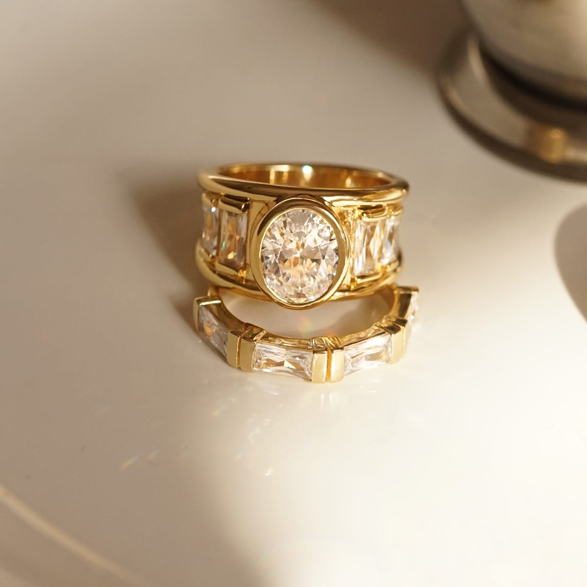Polly Crystal Ring Stack 18ct Gold Plate