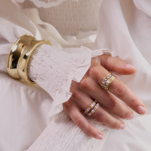Polly Crystal Ring Stack 18ct Gold Plate