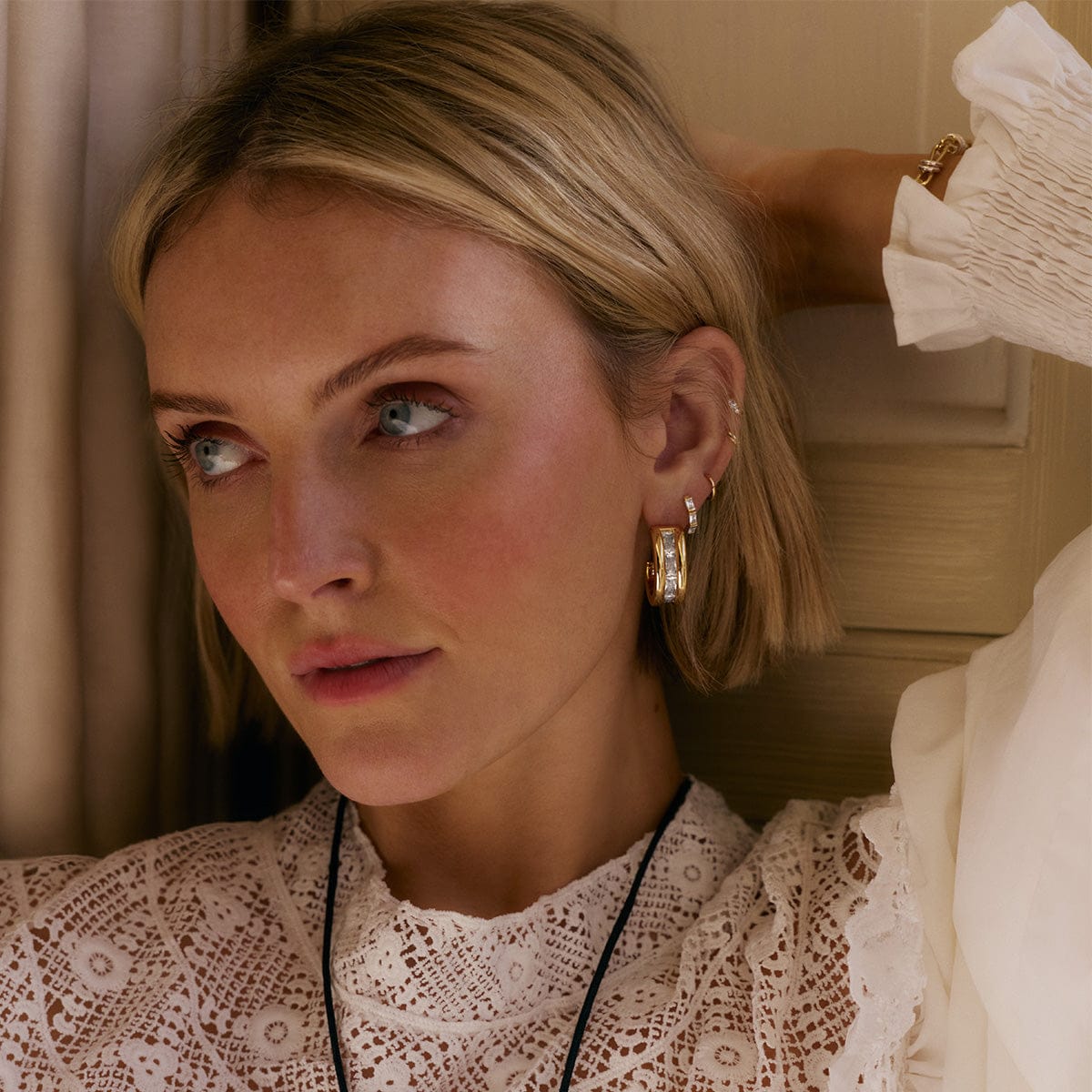 Polly Crystal Huggie Hoop Earrings 18ct Gold Plate