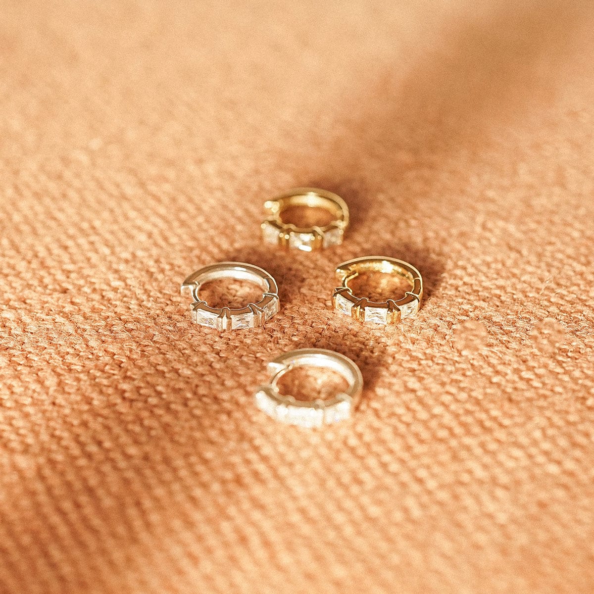 Polly Crystal Huggie Hoop Earrings Sterling Silver