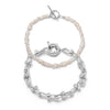 Polly Knot Chain and Beach Pearl Bracelet Set Silver Plate