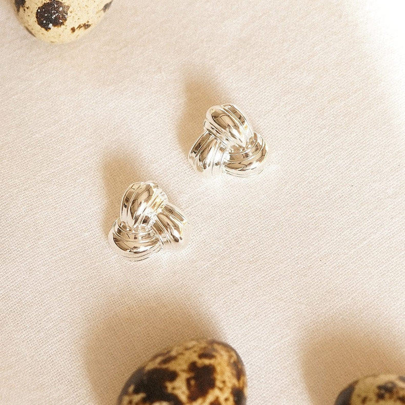 Polly Knot Stud Earrings Silver Plate