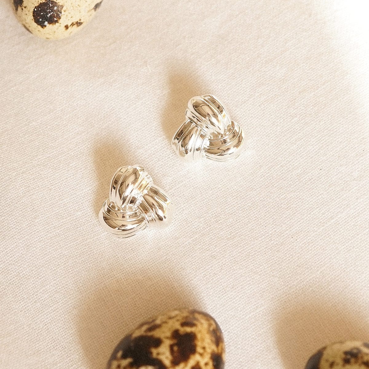 Polly Knot Stud Earrings Silver Plate