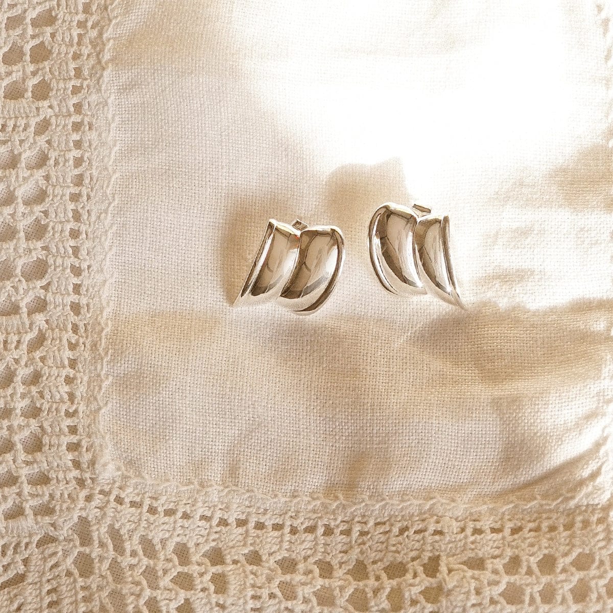 Polly Cuff Stud Earrings Silver Plate