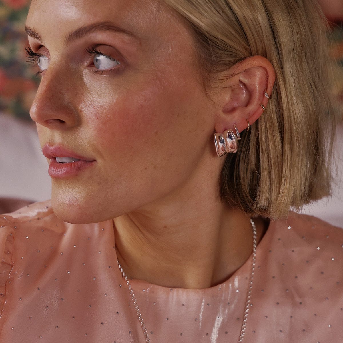 Polly Cuff Stud Earrings Silver Plate