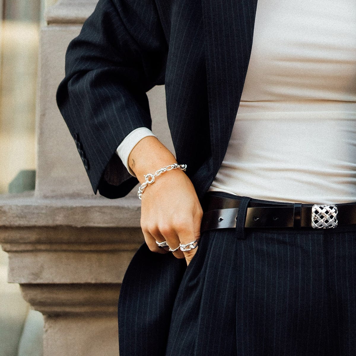 Polly Lock Chain Bracelet Silver Plate