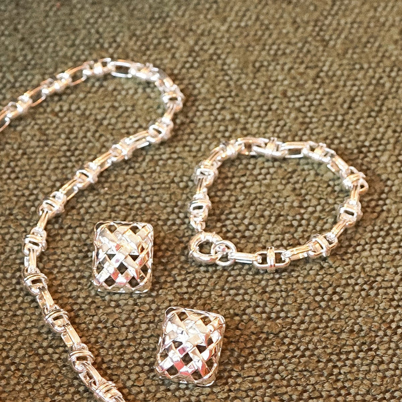 Polly Lock Chain Layering Set Silver Plate