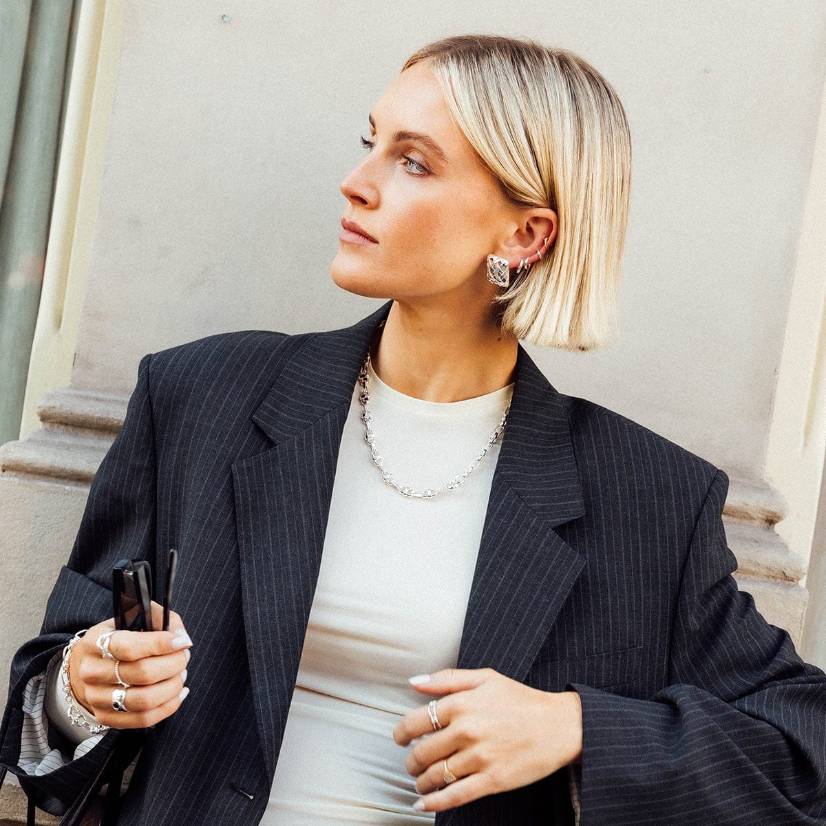 Polly Lock Chain Necklace Silver Plate