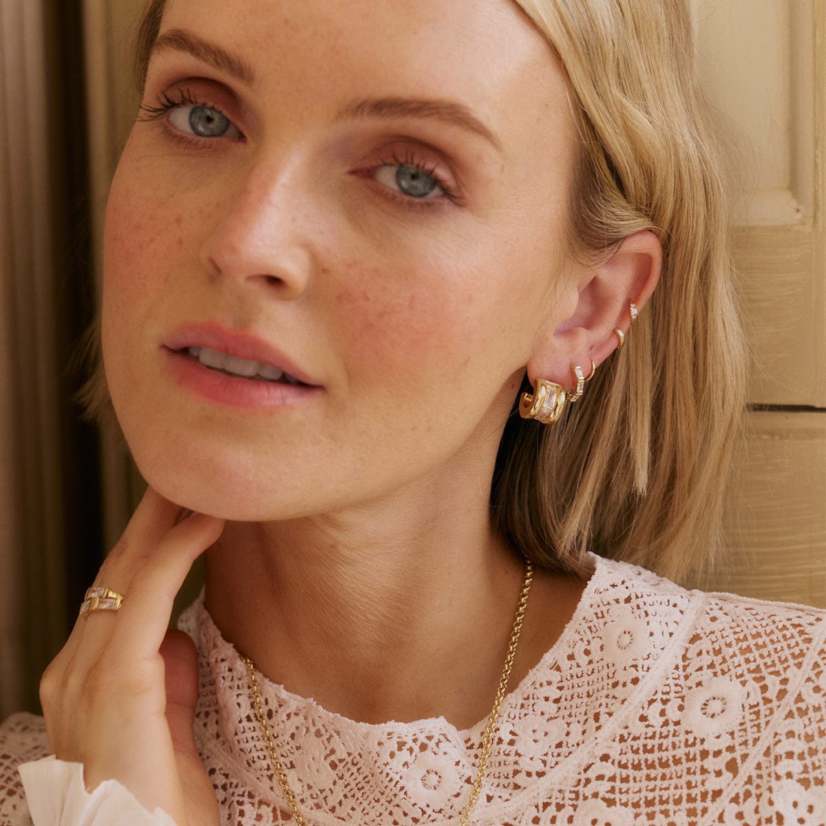 Polly Crystal Mini Hoop Earrings 18ct Gold Plate