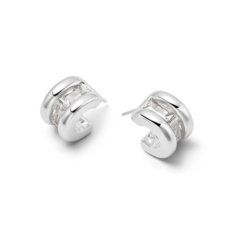 Polly Crystal Mini Hoop Earrings Silver Plate recommended