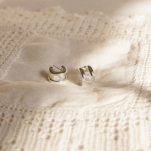 Polly Crystal Mini Hoop Earrings Silver Plate