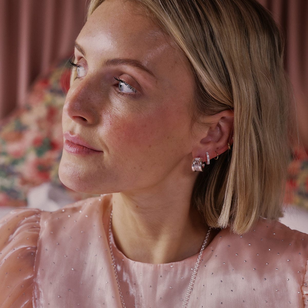 Polly Crystal Mini Hoop Earrings Silver Plate