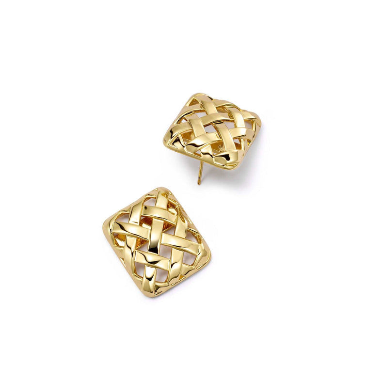 Polly Mini Woven Square Stud Earrings 18ct Gold Plate recommended