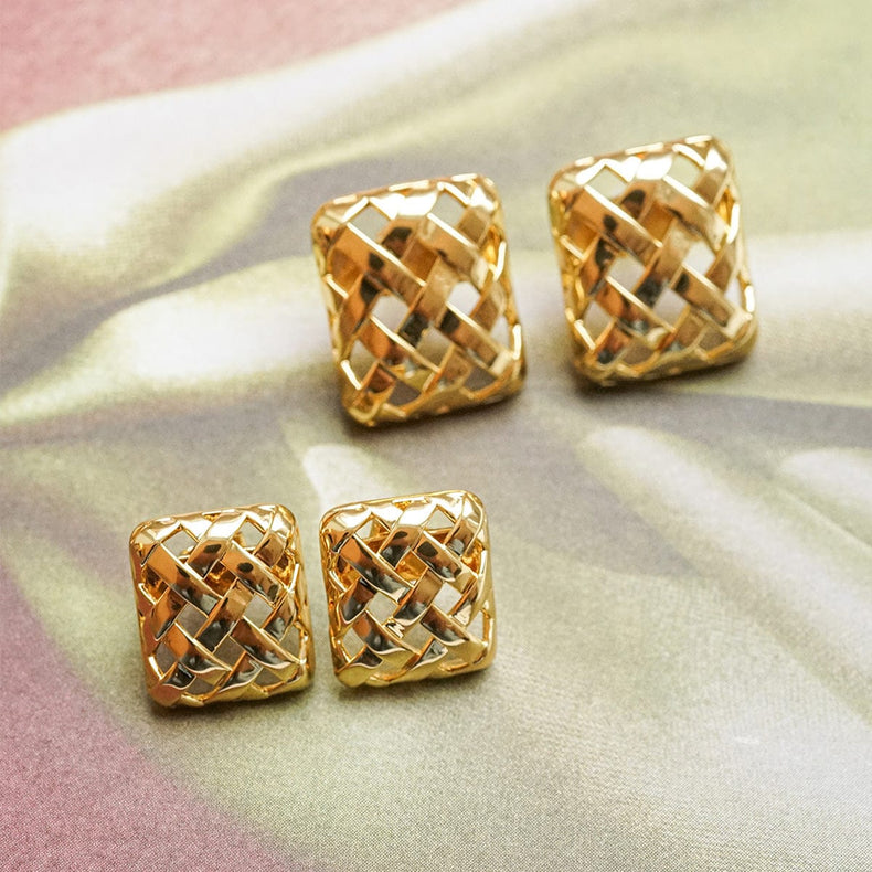 Polly Mini Woven Square Stud Earrings 18ct Gold Plate