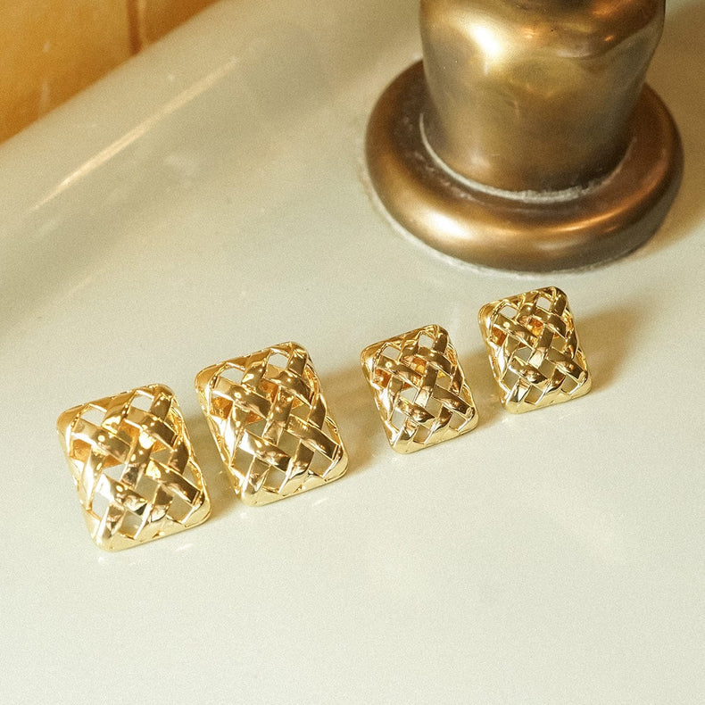 Polly Mini Woven Square Stud Earrings 18ct Gold Plate