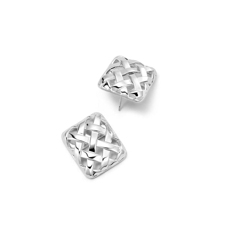 Polly Mini Woven Square Stud Earrings Silver Plate recommended