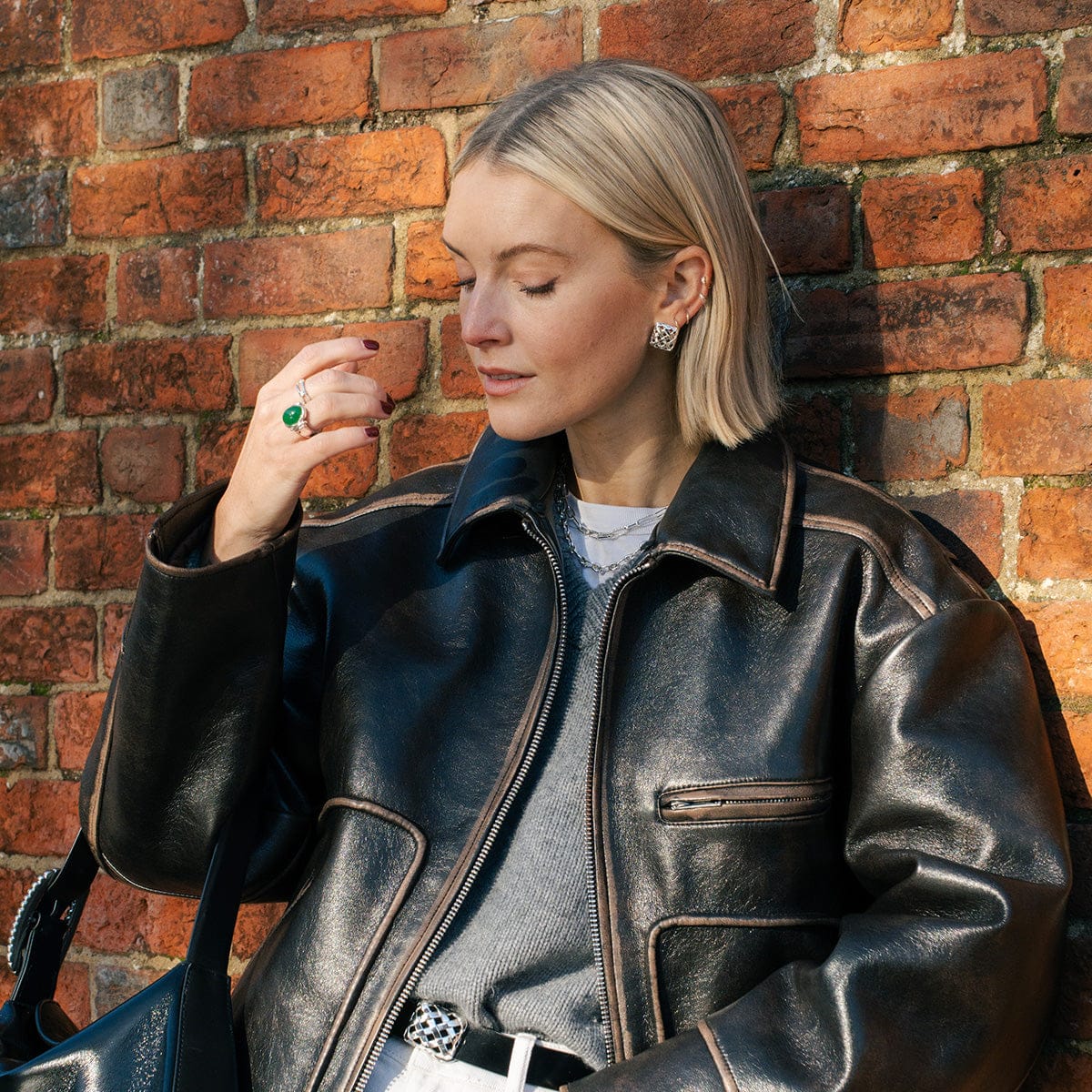 Polly Mini Woven Square Stud Earrings Silver Plate