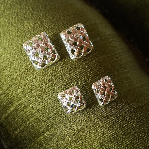 Polly Mini Woven Square Stud Earrings Silver Plate