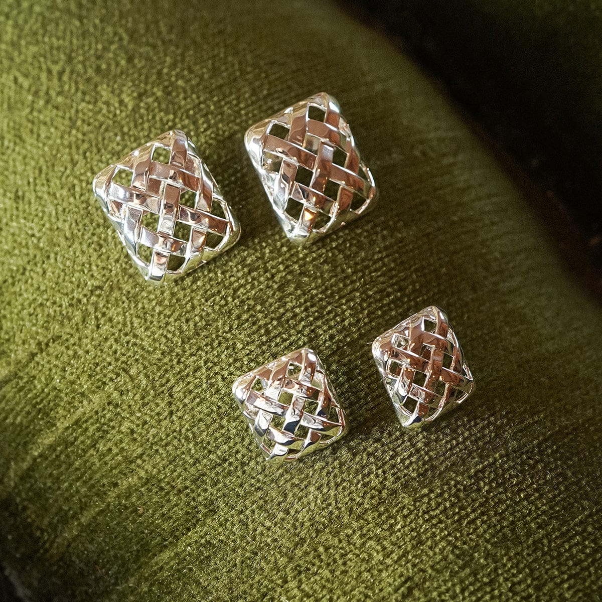 Polly Mini Woven Square Stud Earrings Silver Plate