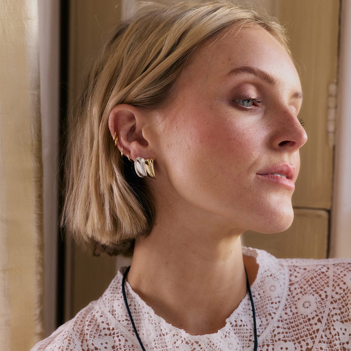 Polly Cuff Mixed Metal Stud Earrings 18ct Gold Plate