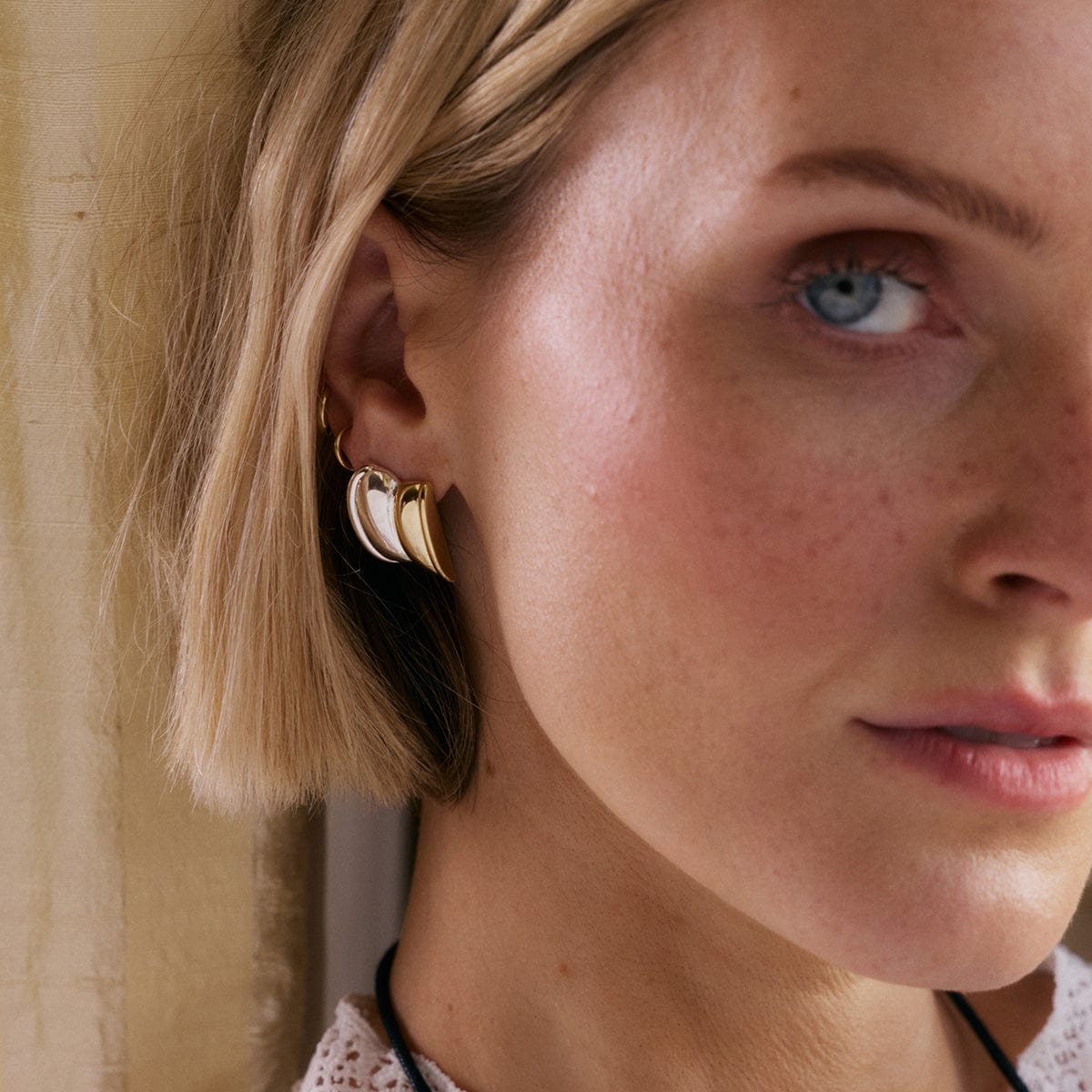 Polly Cuff Mixed Metal Stud Earrings 18ct Gold Plate