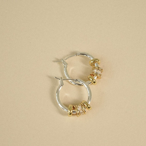 Polly Newman Crystal Bead Hoop Earrings Silver Plate