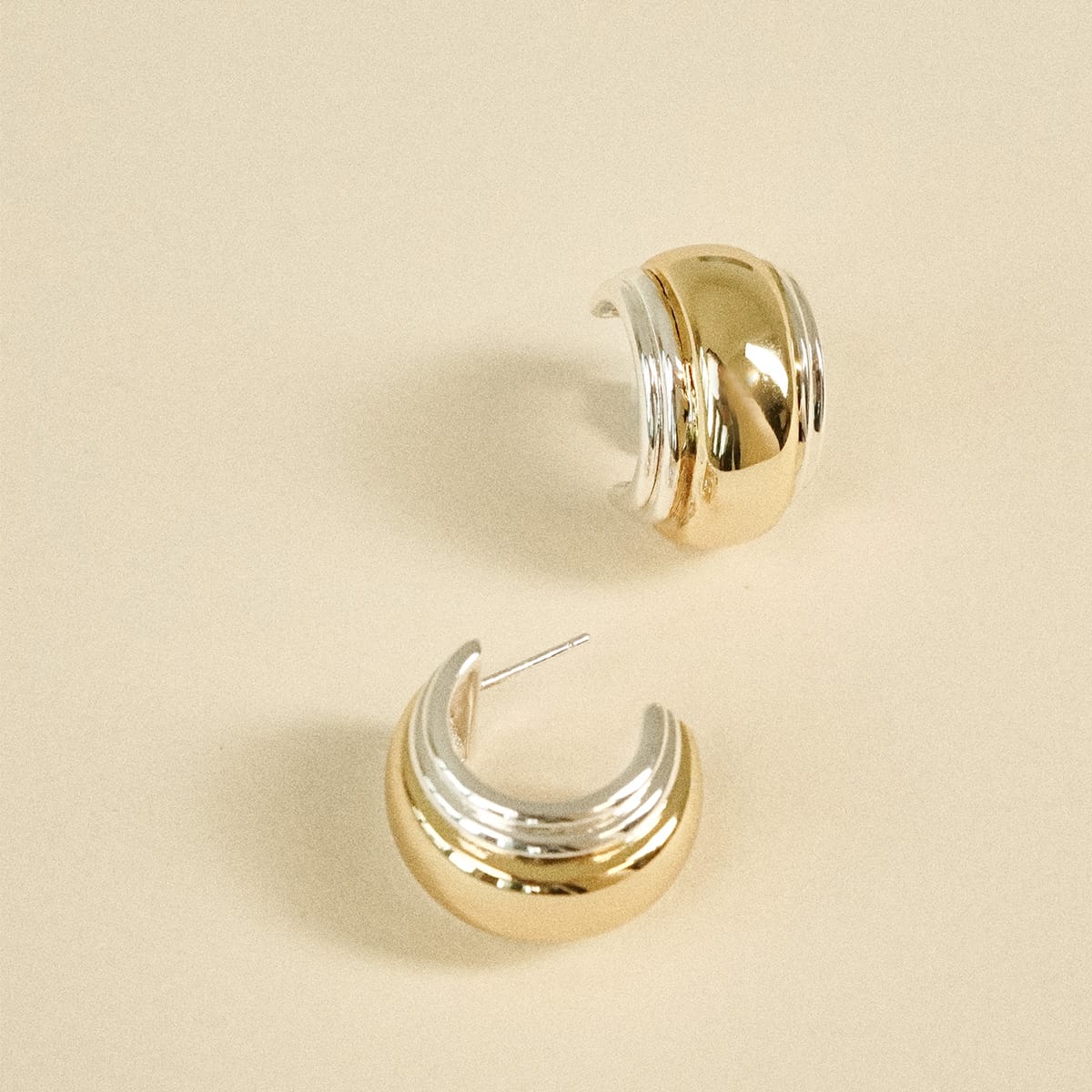 Polly Newman Mixed Metal Bold Hoop Earrings Silver Plate