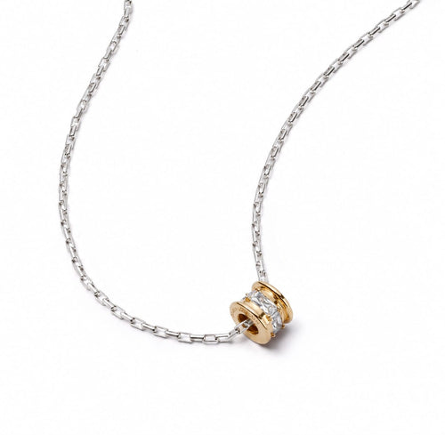 Polly Newman Mixed Metal Crystal Bead Chain Necklace Sterling Silver