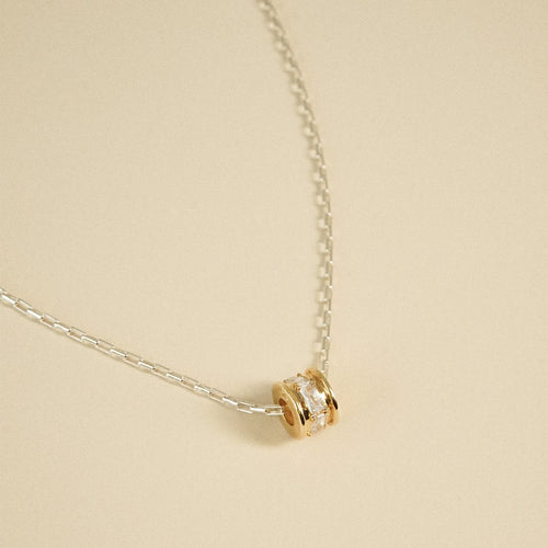Polly Newman Mixed Metal Crystal Bead Chain Necklace Sterling Silver