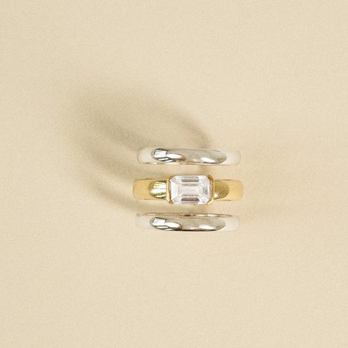 Polly Newman Mixed Metal Crystal Ring Stack 18ct Gold Plate